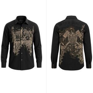 Brad Butter Studded Embroidered Rhinestone Button-Up Shirt Men Size XL